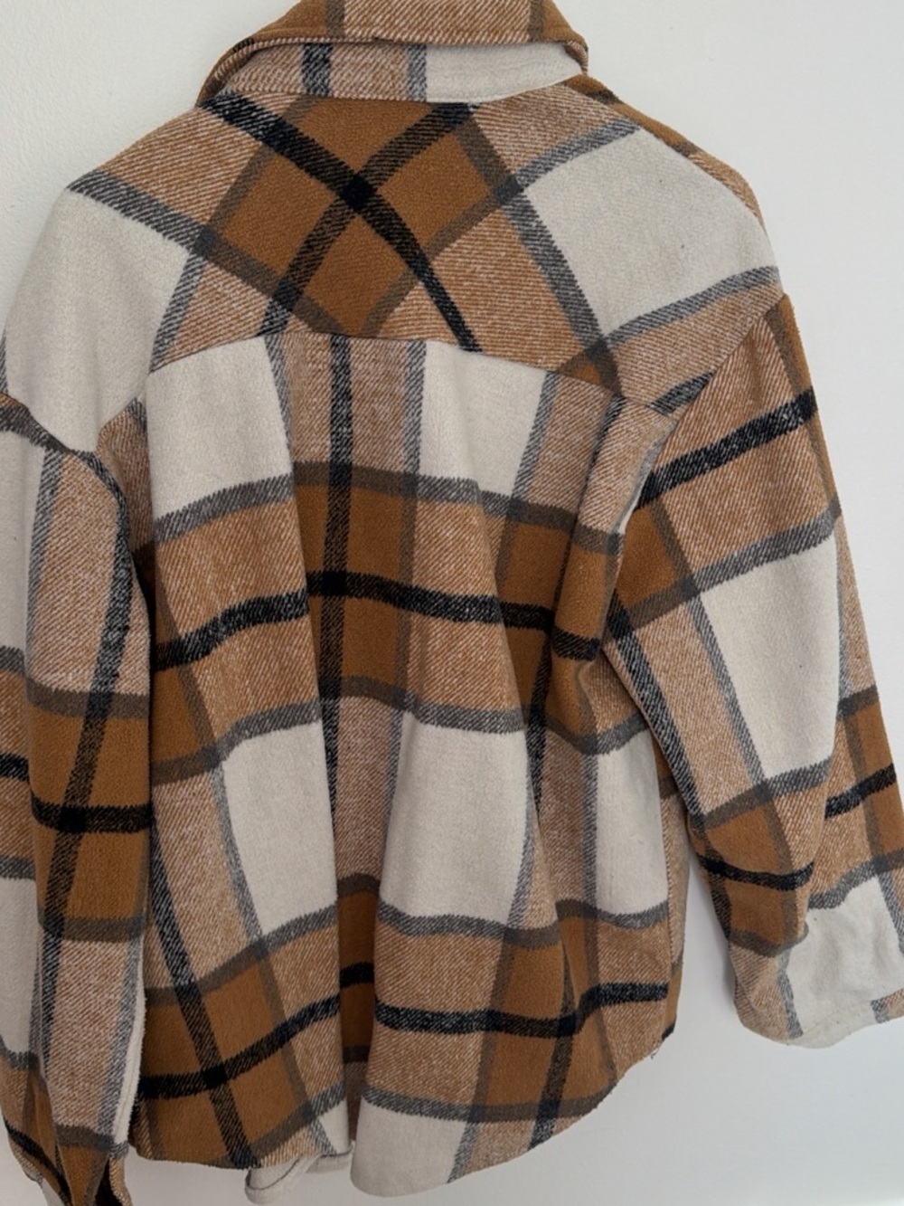 Relaxed Plaid Shacket in Cream & Brown